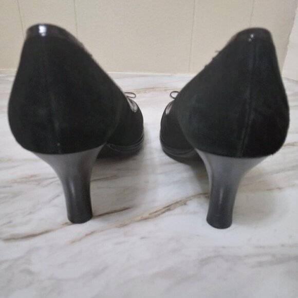 Sofft | Black Leather Suede Peep Toe 3" Pump | Size 9.5 M - Picture 5 of 11